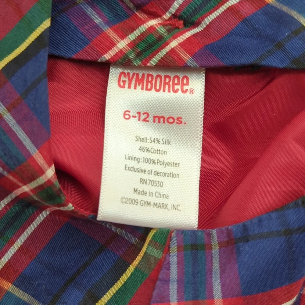 Gymboree Red Silk Holiday Plaid Fit And Flare Party Dress Size 6-12 months